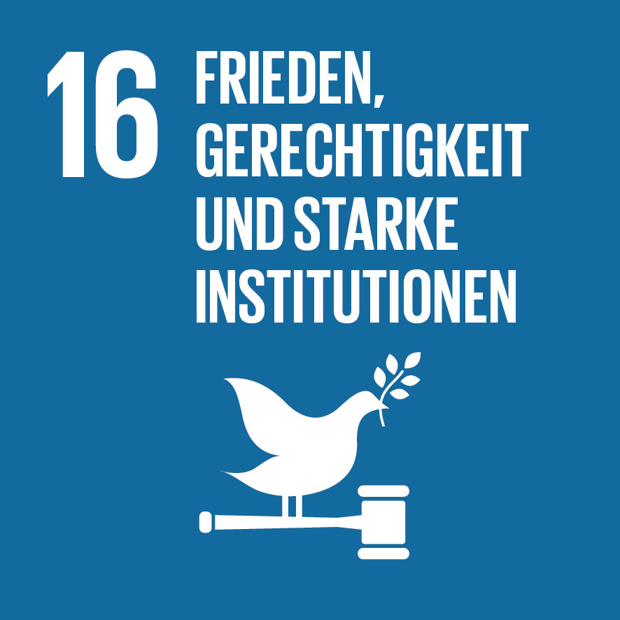 Icon zu Nachhaltigkeitsziel 16 Frieden, Gerechtigkeit und starke Institutionen